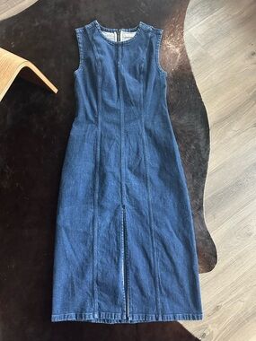Abercrombie & Fitch Dark Denim Shift Dress High Neck Zip Back Midi Petite M